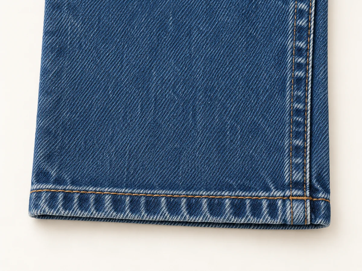 Sewn unrolled jeans hem and its connection with the side seam