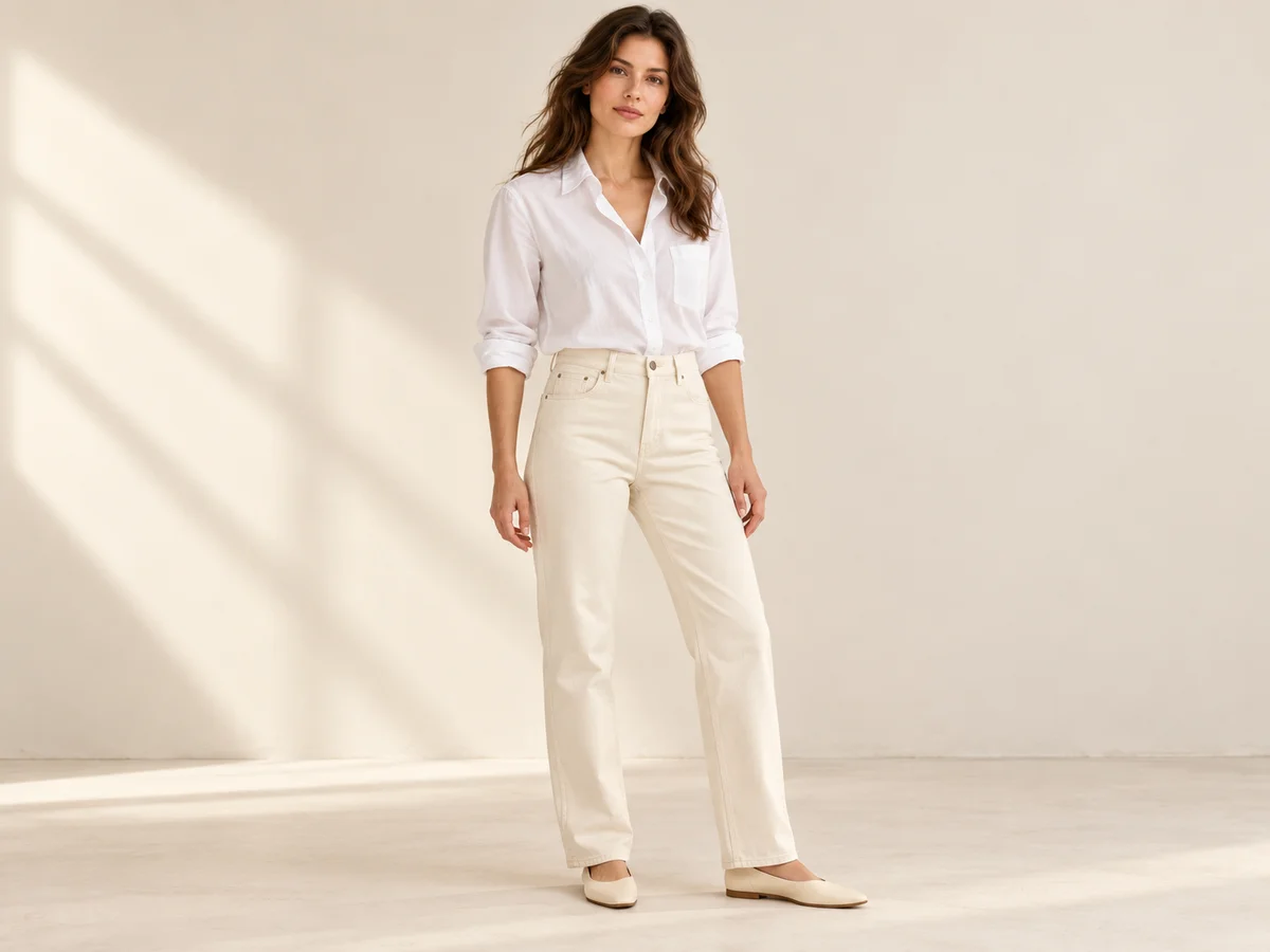 Conceptual Lookbook scene showing pose, lighting and framing before adding the jeans