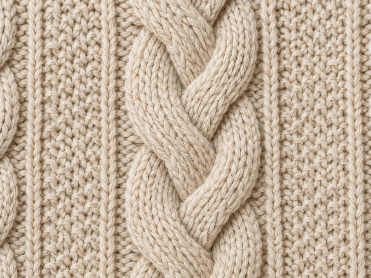 A complete raised cable crossing with visible loop direction