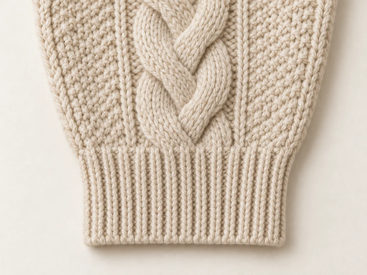 Sleeve-to-cuff transition showing the depth of the ribbed band