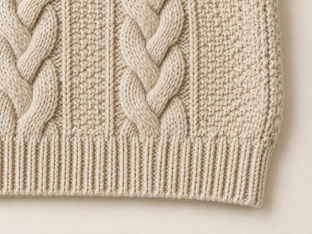 Cable-knit body finishing into a straight ribbed bottom band