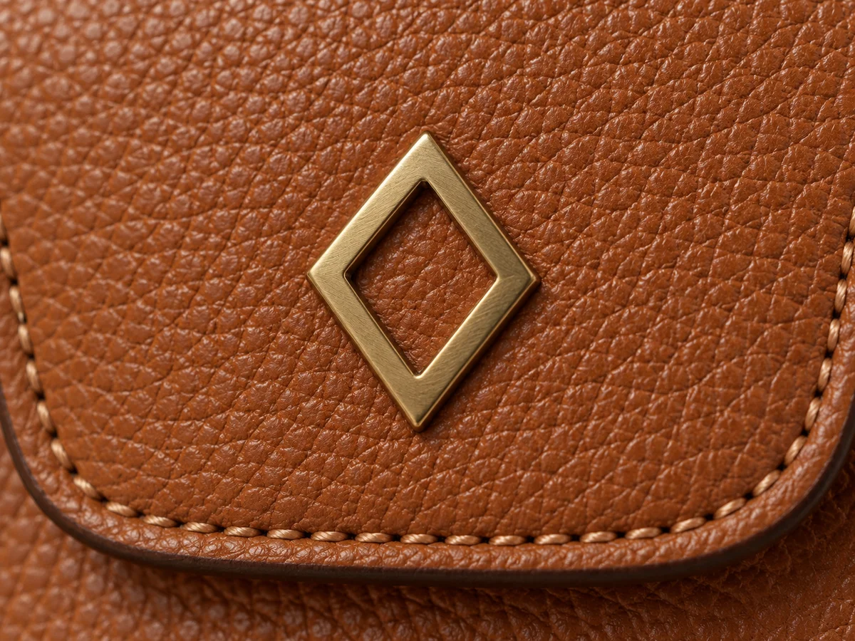 Distinct outline of an illustrative fictional metal mark on leather