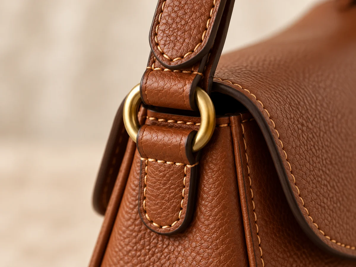 Metal ring connecting the strap end to the stitched leather attachment tab
