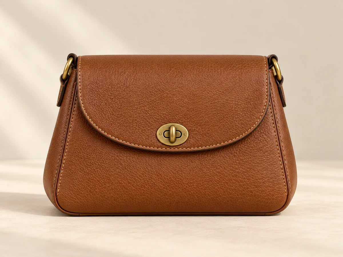Straight-on view showing the bag proportions, silhouette and lower corners