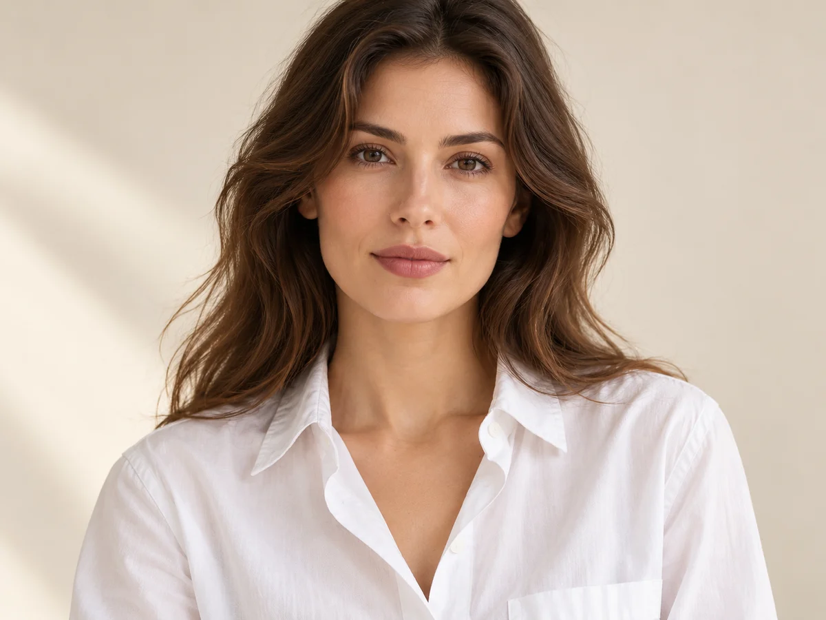 Portrait of a woman in a white shirt illustrating model selection
