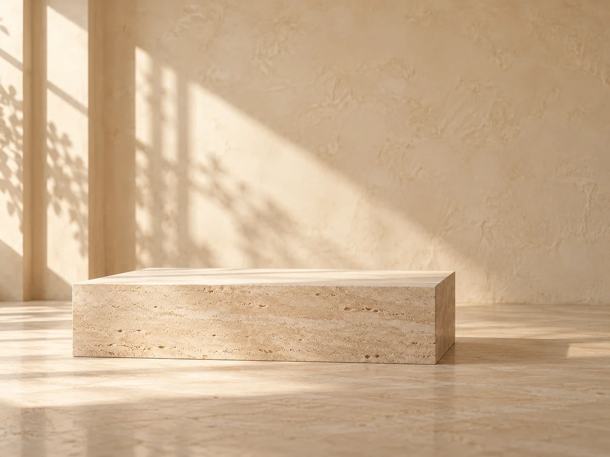 Daylit studio with an empty plinth illustrating a scene choice