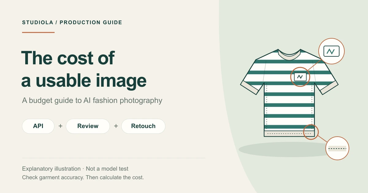 Editorial illustration of the planning, generation, and review work behind AI fashion photography