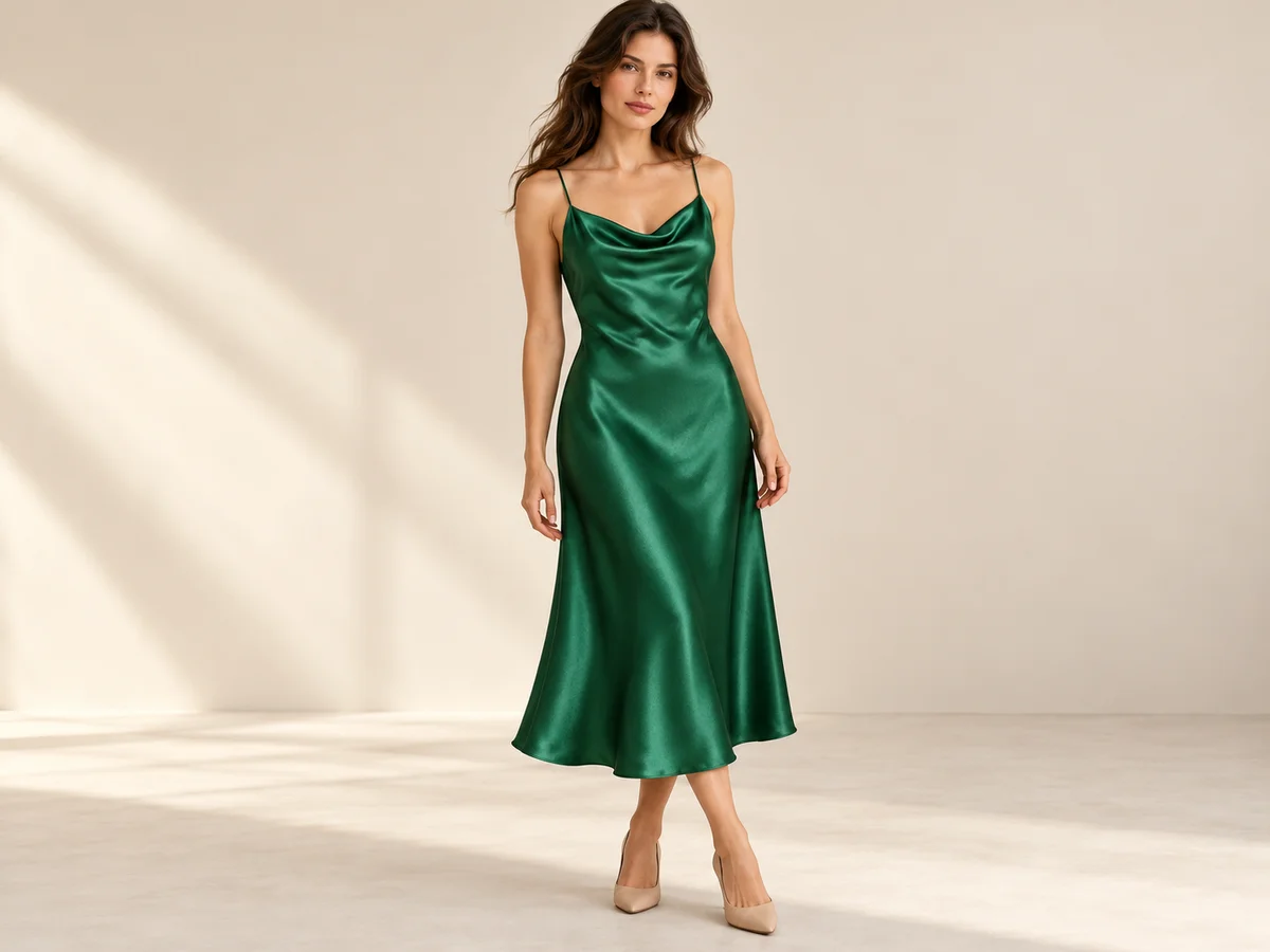Fictional wearer showing the same dress hanging from the body