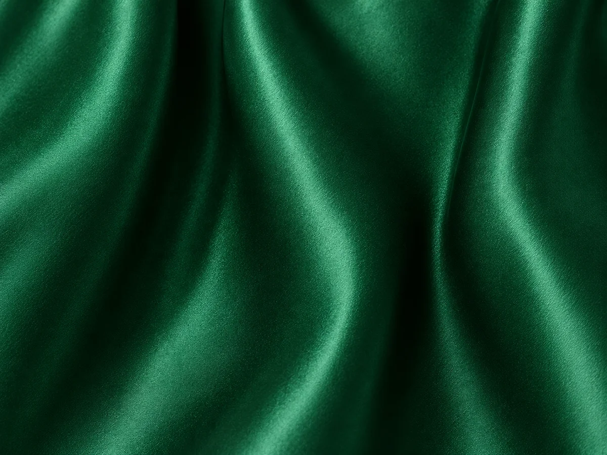 Soft satin highlights following emerald fabric folds