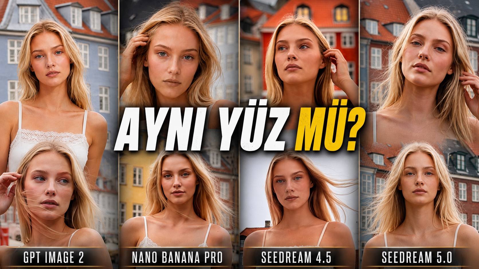 GPT Image 2, Nano Banana Pro, Seedream 4.5 ve Seedream 5.0 ile üretilen moda görsellerini yan yana gösteren video kapağı